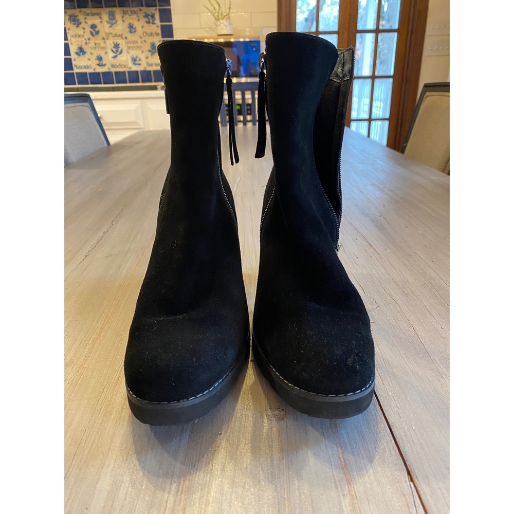Aqua College Black Suede Waterproof Ankle Boots Women's Size 8 Block Heel Zip